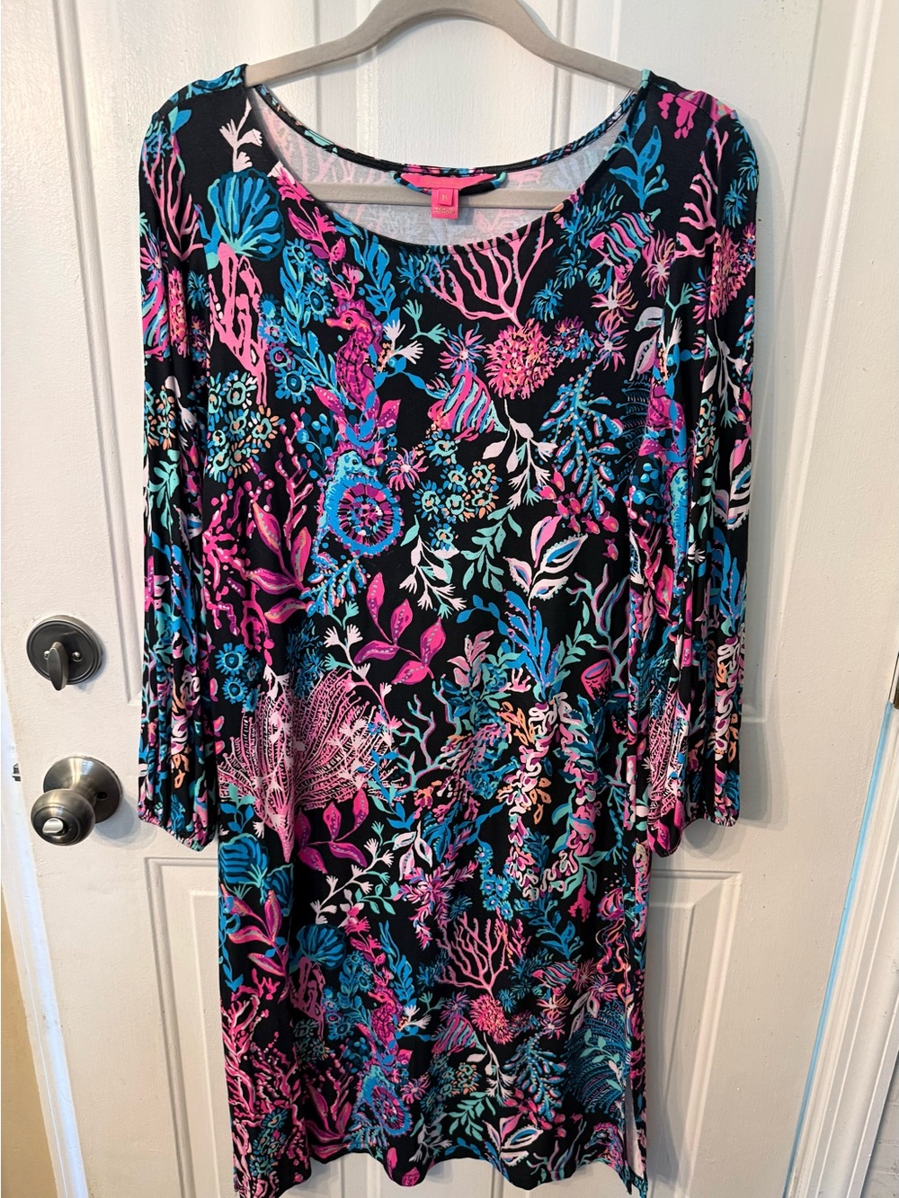 Lilly Pulitzer Black Dress with Pink and Teal Floral Print